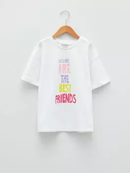 Футболка с коротким рукавом для девочек с круглым вырезом и принтом LCW Kids