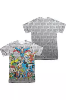 Футболка с коротким рукавом для взрослых DC Comics Justice League Assemble (принт спереди/сзади) из 100% полиэстера Gildan, белый