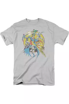 Футболка с коротким рукавом для взрослых DC Comics Spin Circle Fight Gildan, серебряный