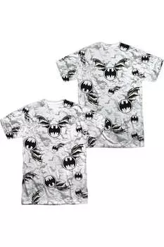 Футболка с коротким рукавом для взрослых из 100% полиэстера с принтом Batman Bat Flight (спереди/сзади) Gildan, белый