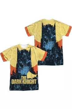 Футболка с коротким рукавом для взрослых из полиэстера Batman Bat Building (принт спереди/сзади) Gildan, белый