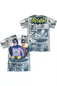Футболка с коротким рукавом для взрослых из полиэстера с панелями из классического ТВ 60-х годов Batman (принт спереди/сзади) Gildan, белый