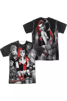 Футболка с коротким рукавом для взрослых из полиэстера Batman Bad Girls (принт спереди/сзади) Gildan, белый