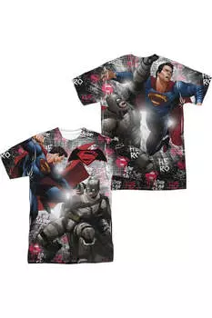 Футболка с коротким рукавом для взрослых из полиэстера «Бэтмен против Супермена» (принт спереди/сзади) Gildan, белый