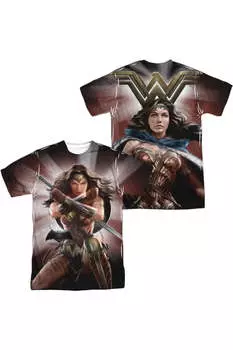 Футболка с коротким рукавом для взрослых из полиэстера Batman V Superman Wonder Woman Light (принт спереди/сзади) Gildan, белый