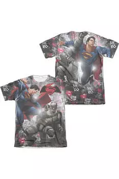 Футболка с коротким рукавом для взрослых из полиэстера/хлопка «Бэтмен против Супермена» (принт спереди/сзади) Gildan, белый