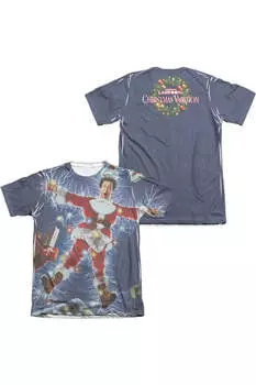 Футболка с коротким рукавом для взрослых из полиэстера/хлопка «Рождественские каникулы Электрифицированные» (принт спереди/сзади) Gildan, синий