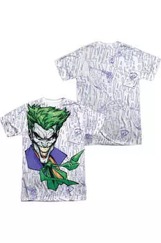 Футболка с коротким рукавом для взрослых с принтом Batman Laugh Clown Laugh (спереди/сзади), 100% полиэстер Gildan, белый