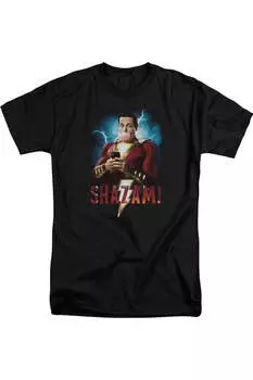 Футболка с коротким рукавом для взрослых с изображением фильма «Шазам» Shazam Movie, черный