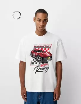 Футболка с коротким рукавом hot wheels Bershka, белый
