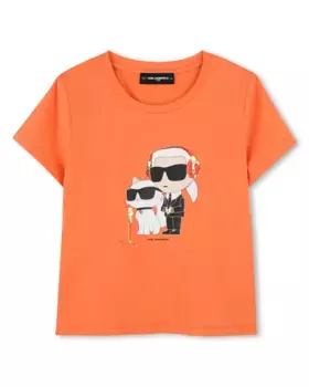 Футболка с коротким рукавом и иллюстрацией для девочки спереди Karl Lagerfeld Kids, красный