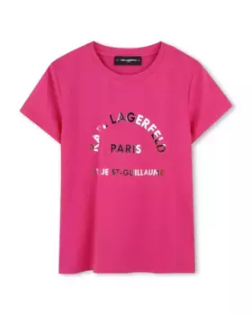 Футболка с коротким рукавом и иллюстрацией для девочки спереди Karl Lagerfeld Kids, цвет Rosa
