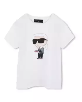Футболка с коротким рукавом и иллюстрацией для девочки спереди Karl Lagerfeld Kids, белый