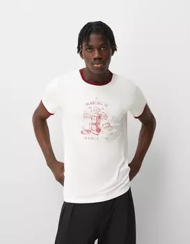 Футболка с коротким рукавом и контрастной резинкой Bershka, белый