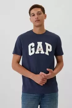 Футболка с коротким рукавом и круглым вырезом из 100% хлопка с оригинальным логотипом на каждый день Gap, синий