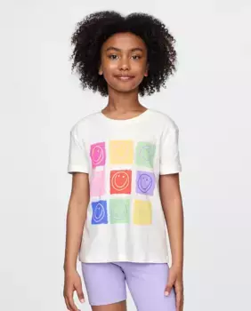 Футболка с коротким рукавом и круглым вырезом для девочек Gap, белый