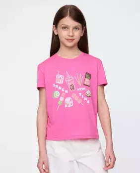 Футболка с коротким рукавом и круглым вырезом для девочек Gap, цвет Rosa