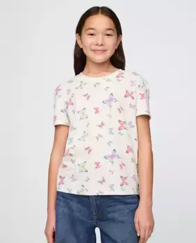 Футболка с коротким рукавом и круглым вырезом для девочек Gap, белый