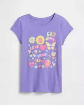 Футболка с коротким рукавом и круглым вырезом для девочек Gap, бирюзовый