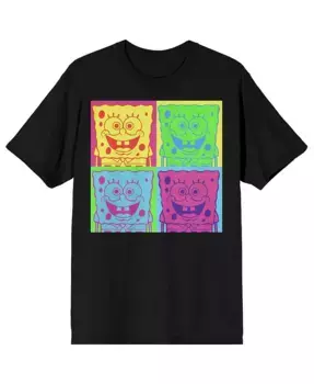 Футболка с коротким рукавом и круглым вырезом Big & Tall Neon Squares, черная - 4XL SpongeBob SquarePants, черный