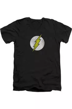 Футболка с коротким рукавом и логотипом DC Comics Flash Flash, состаренная, для взрослых, с V-образным вырезом Gildan, черный