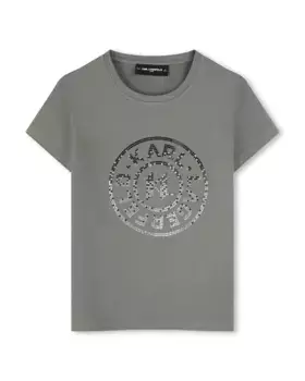 Футболка с коротким рукавом и логотипом со стразами для девочки Karl Lagerfeld Kids, зеленый