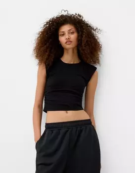 Футболка с коротким рукавом и подплечниками Bershka, черный