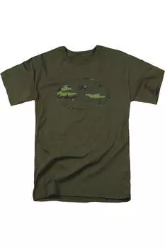 Футболка с коротким рукавом и принтом «Бэтмен» с эффектом потертости и камуфляжным принтом «Щит» для взрослых Gildan, хаки