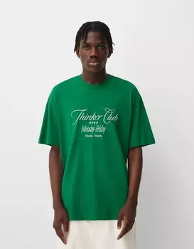 Футболка с коротким рукавом и принтом Bershka, зеленый