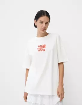 Футболка с коротким рукавом и принтом Bershka, белый