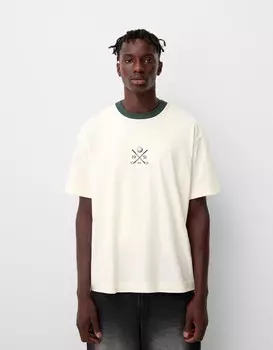 Футболка с коротким рукавом и принтом большого шлема Bershka, белый