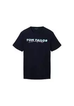 Футболка с коротким рукавом и принтом логотипа спереди Tom Tailor, синий