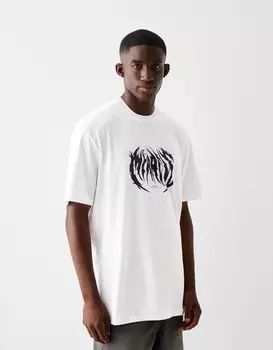 Футболка с коротким рукавом и принтом, стандартного кроя Bershka, белый