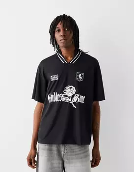 Футболка с коротким рукавом и сетчатым принтом Bershka, черный