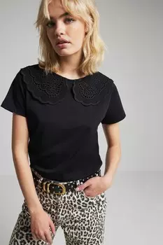 Футболка с коротким рукавом и симпатичным воротником River Island, черный