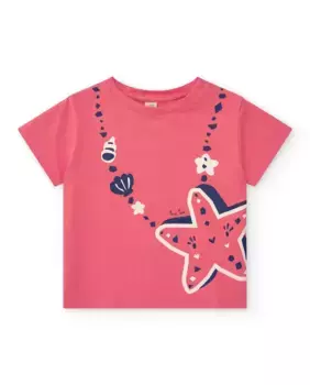 Футболка с коротким рукавом и узором спереди для девочки Tuc tuc, цвет Rosa