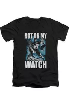 Футболка с коротким рукавом и V-образным вырезом для взрослых из премиального хлопка с надписью «Бэтмен не на моих часах» Gildan, черный