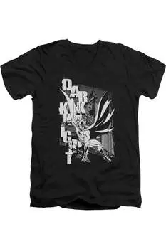 Футболка с коротким рукавом и V-образным вырезом для взрослых с вертикальными буквами Batman Gildan, черный