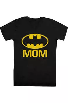 Футболка с коротким рукавом и V-образным вырезом для взрослых из премиального хлопка Batman Bat Mom Gildan, черный