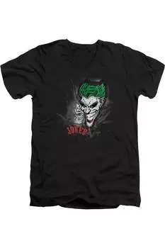 Футболка с коротким рукавом и V-образным вырезом для взрослых «Бэтмен Джокер распыляет город» Gildan, черный