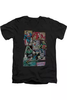 Футболка с коротким рукавом и V-образным вырезом для взрослых DC Comics Justice League Boxes Gildan, черный