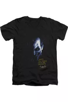 Футболка с коротким рукавом и V-образным вырезом для взрослых Batman Arkham Asylum Arkham Joker Gildan, черный