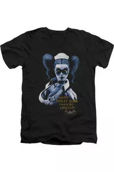 Футболка с коротким рукавом и V-образным вырезом для взрослых Batman Arkham Asylum Arkham Harley Quinn Gildan, черный