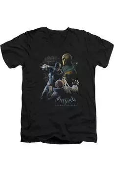 Футболка с коротким рукавом и V-образным вырезом для взрослых Batman Arkham Origins Punch Gildan, черный