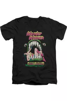 Футболка с коротким рукавом и V-образным вырезом для взрослых с героями комиксов DC Jaws Gildan, черный