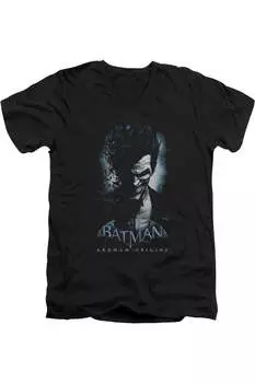 Футболка с коротким рукавом и V-образным вырезом для взрослых Batman Arkham Origins Joker Gildan, черный