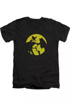 Футболка с коротким рукавом и V-образным вырезом из хлопка премиум-класса для взрослых с принтом «Бэтмен в центре внимания» от DC Comics Gildan, черный