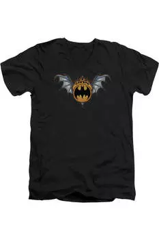 Футболка с коротким рукавом и V-образным вырезом для взрослых с логотипом Batman Bat Wings Gildan, черный