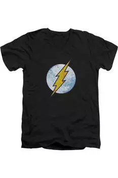 Футболка с коротким рукавом и V-образным вырезом для взрослых с логотипом DC Comics Flash Flash Neon Distress Gildan, черный