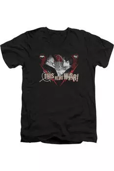 Футболка с коротким рукавом и V-образным вырезом для взрослых из премиального хлопка «Бэтмен против Супермена, это значит война» Gildan, черный